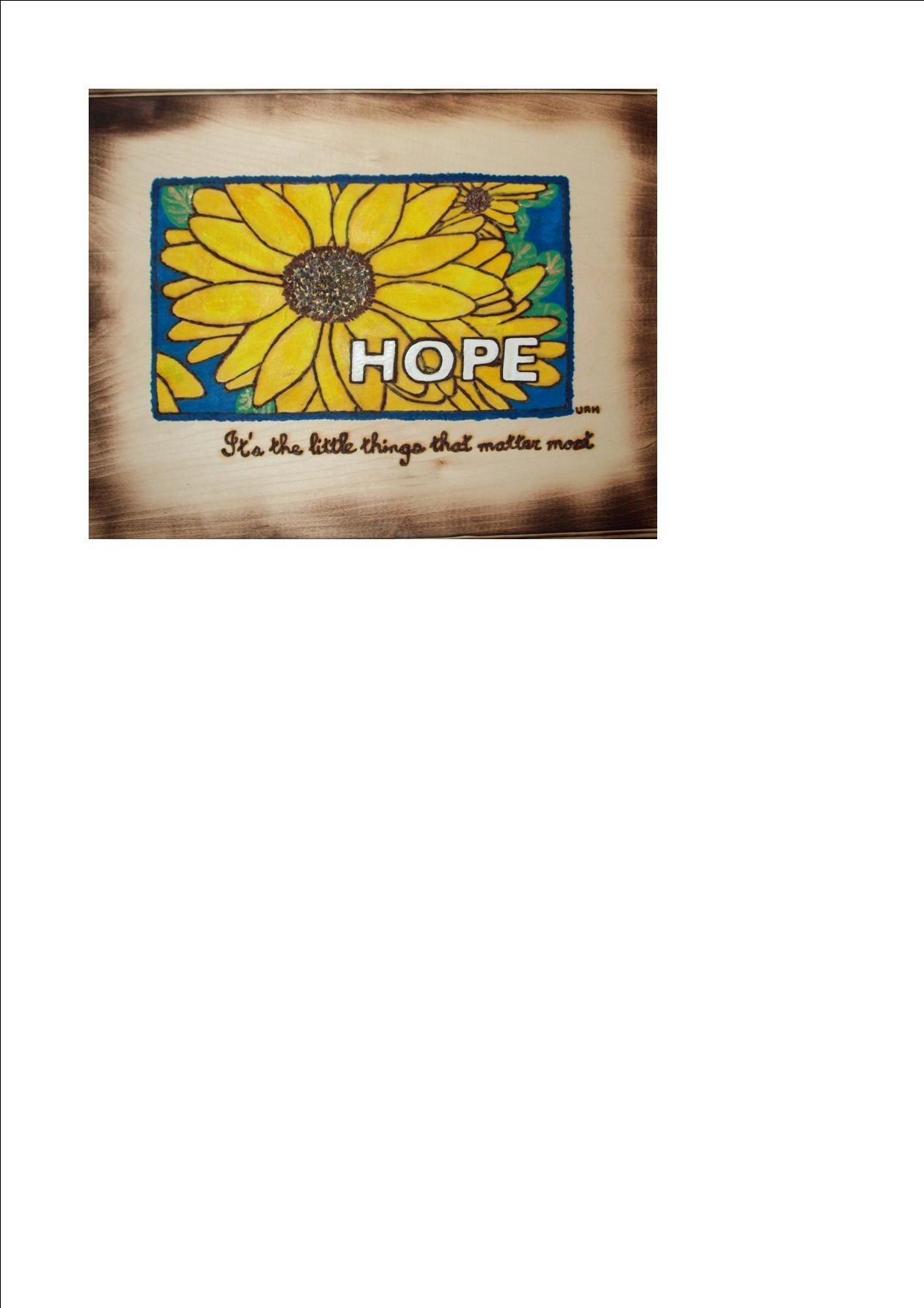 Hope Flower Woodburning Plaque