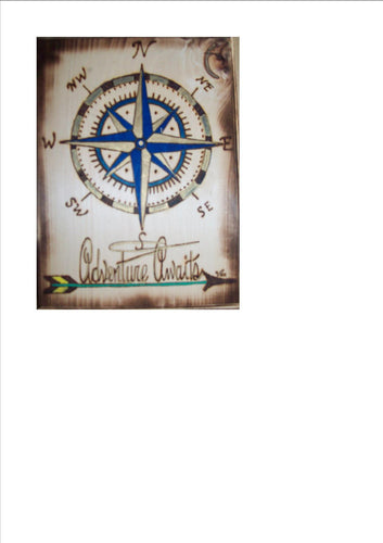 Compass Adventure Awaits Woodburning Plaque